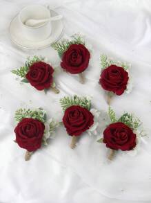 6 件套男士婚礼胸花，高仿真法兰绒玫瑰婚礼胸花，新郎伴郎用，森林系列胸花非常适合婚礼舞会舞蹈仪式周年纪念装饰花情人节