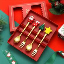 Bộ 4 món quà Giáng sinh sáng tạo Bộ thìa nĩa trang trí cây thông Noel Muỗng tráng miệng đa năng Nĩa trái cây Thìa cà phê Bộ dao kéo - Nhiều màu - Xem 1