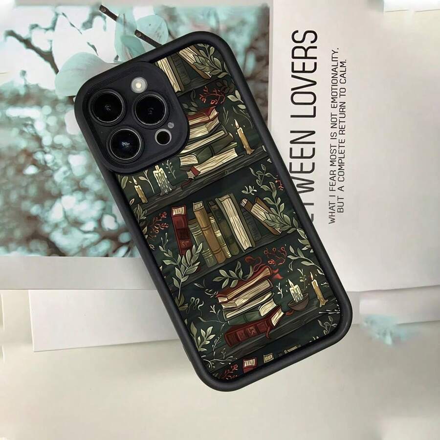 Funda de teléfono con estilo de libro vintage, artística y creativa, llena de conocimientos, adecuada para hombres y mujeres, compatible con la serie iPhone 16, 15, 15 Pro, 15 Pro Max, 14, 13, 12, 11, XS MAX, funda protectora para teléfono - estantería negra - Ver 1