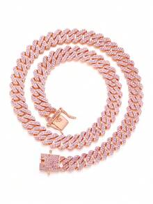 1PC Dây chuyền hợp kim kẽm pha lê hồng Hip-Hop mới Dây chuyền Zirconia toàn bộ Xu hướng thời trang nam nữ Phụ kiện vòng cổ thích hợp - chuỗi vòng cổ - Xem 13