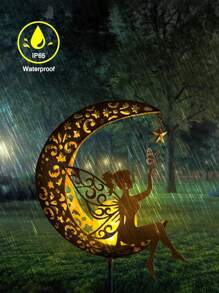 1 件花园仙女灯 - 太阳能供电铁质空心设计，带星星和月亮投影，非常适合户外草坪和庭院装饰 - 銅色 - 查看 5