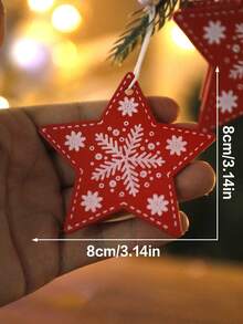 1 件圣诞木制星形挂饰 - 红色雪花设计 - 乡村节日树装饰，适合圣诞节、家居或派对 - 北欧风格的节日冬季装饰 - 彩色 - 查看 3