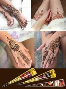 3 件装多色指甲花临时纹身膏，身体彩绘染料，持久植物纹身颜料，适用于手腕和身体 - 彩色 - 查看 1