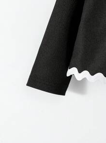 2pcs/Set Young Girl New Fashionable Girl Clothes Set, Long Sleeve Top & Flared Pants, Autumn - Black - View 5