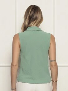 Women's Blouse, Elegant, Loose, Boba Collar, Social Tank Top - Duna - Màu xanh Ô liu - Xem 3