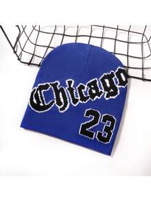 1 chiếc mũ len giữ ấm tai họa tiết chữ Chicago dệt kim Jacquard dành cho nữ dùng vào mùa thu/đông, mặc hàng ngày - Một kích thước phù hợp với tất cả - Xem 8