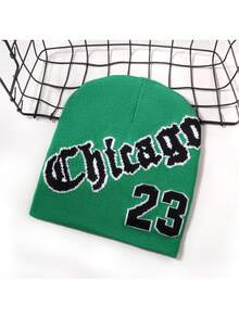 1 chiếc mũ len giữ ấm tai họa tiết chữ Chicago dệt kim Jacquard dành cho nữ dùng vào mùa thu/đông, mặc hàng ngày - Một kích thước phù hợp với tất cả - Xem 7