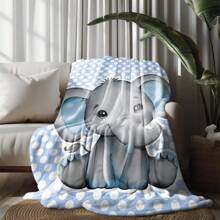 1 Digital Printed Custom Blanket, A Modern And Cute Elephant Element Flannel Blanket - Suitable For All Seasons, Easy To Care For, Suitable For Sofas, Beds, And Travel