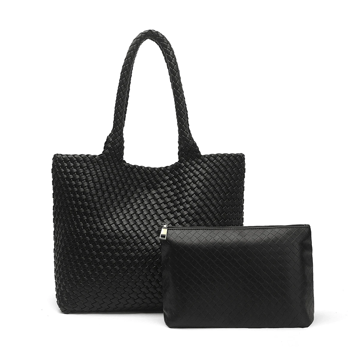 Woven Bag For Women, Vegan Leather Tote Bag Large Summer Beach Travel Handbag And Purse Retro Handmade Shoulder Bag - 黑色 - 查看 1