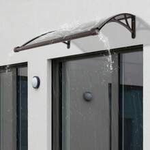 Toldo para puerta de entrada, toldo para ventana, toldo para puerta, toldo moderno para patio con canal de drenaje, soporte negro y placa transparente de 80 x 100 cm (4 tipos opcionales) - Café + bronceado - Ver 1