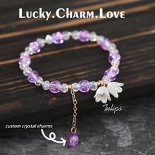 Bracelet de perles de cristal artificielles personnalisé pour femmes, fleur à grains, lys, perles colorées, bracelet corde élastique, bijoux à breloques