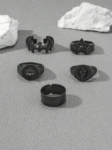 5 件套嘻哈风格男士戒指 - 蝙蝠戒指、狮头戒指、蛇戒指、男士休闲时尚戒指、生日、圣诞节、情人节、节日礼物 - 5五件套蝙蝠戒指 - 查看 9
