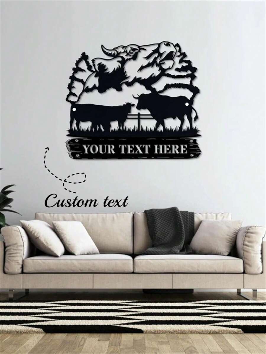 An Iron Custom Personalized Wildlife Bull Ranch Name Metal Logo Cattle And Horse Rider Name Metal Logo Gift Custom Landscape Wall Decoration Create Your Custom Cattle Landscape Metal Logo And Add Your Personalized Touch This Customizable Wildlife Bull Wall Decoration Is The Perfect Cabin Shelter Ranch Or A Great Outdoor Steel Bull Logo Gifts Birthday Graduation