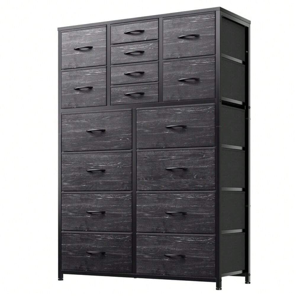 Furniture Tall Dresser WoodenTop And Sturdy Metal Frame. 16Drawer