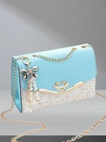 Womens Fashion Cute Pattern Shoulder Bags Romantic Heart Decorate Chain Strap Crossbody Bags For Valentine's Day Gift For Her - 藍色 - 查看 3