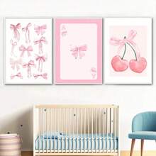 1pc Tranh vải canvas nơ màu hồng màu nước thời trang nghệ thuật treo tường quả cầu disco anh đào ngựa vằn áp phích in phòng cô gái học đường trang trí nhà không có khung - Nhiều màu - Xem 4