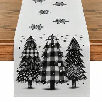 1/4 stuks Kerstmis Zwart & Wit Sneeuwvlok & Kerstboom Bloemmotief Tafelloper & Placemats Set, Kerstsfeer Vakantie Tafeldecoratie Stoffen Tafelloper, Kerstdecoratie, Cadeau, Geschikt Voor Binnen & Buiten Viering, Seizoensgebonden Feest Accessoires, Keuken Eettafel Decor, Feesttafel Decoratie, Huiskamer Decor Tafelloper, Eetkamer Decor Tafelkleed