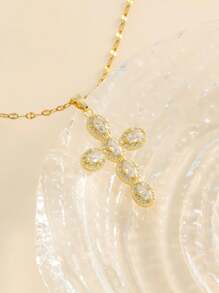 1 件装，复古奢华风格，铜质镶嵌锆石幸运吊坠，不锈钢 18k 镀金银防过敏女士项链，适合珠宝礼物、情侣、中性风格 - 彩色 - 查看 8