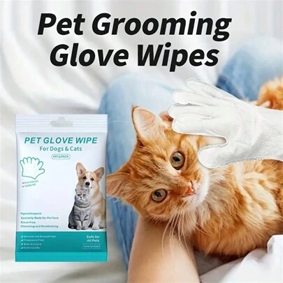 6pcs/12pcs/18pcs Pet Grooming Wet Wipe Gloves, Lickable Cat & Dog Cleaning No Rinse SPA Gloves Disposable Wet Tissues Odor Removal