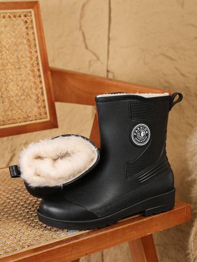 Fesd Ts Japansk stil Mode Kort rör Kvinnor Regnstövlar, Termofodrade Varma Vintergummistövlar, Halkfria Köksarbete Vattentäta Skor, Utomhustvätt Bil Fiske Vattenskor