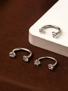 Bộ 3 khuyên mũi và hoa tai bằng thép không gỉ, thiết kế hình trái tim và ngôi sao bằng đá Cubic Zirconia, phù hợp cho trang sức xỏ khuyên mũi của phụ nữ, tối giản gợi cảm, không mạ, đeo hàng ngày - Bạc - Xem 5