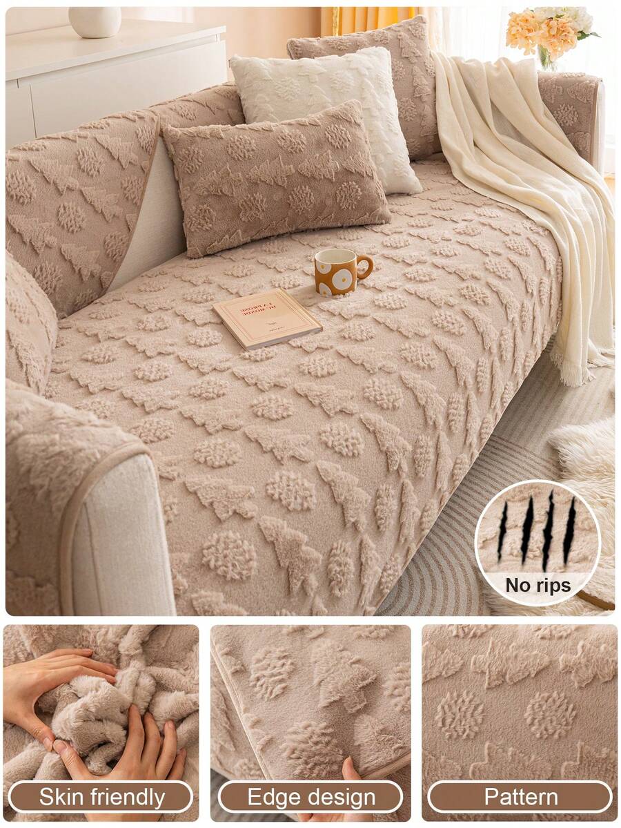 1 Pc Christmas Tree Winter Thick Rabbit Velvet Sofa Mat Anti Slip