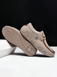 Salkin New Designer Handmade Men's Lace-Up Casual Loafers, Driving Shoes, Beige, Affordable High-End Feel, Lightweight, Breathable, Soft & Comfortable Moccasin, Non-Slip Rubber Sole, Flat Leather Shoes, Outdoor Sneakers For Spring/Summer/Autumn, Gift, Size Runs Small, Suggest Ordering One Size Up - Beige - View 6