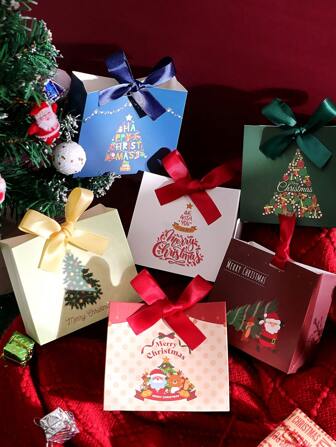 Pack Of 10 Festive Christmas Mini Gift Bags With Ribbons - Colorful Design Featuring Christmas Tree, Santa And Merry Christmas Wishes - Includes Red, Green, Gold, Blue And White Bags - Great For Chocolates, Candies And Small Gifts - Perfect For Holiday Celebrations, Christmas Party Favors And Holiday Gift Wrapping