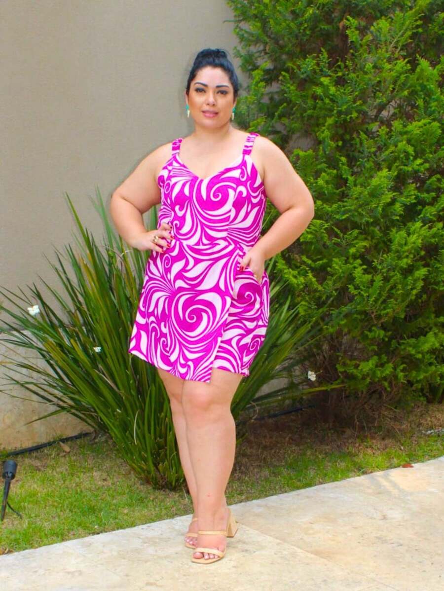 Women's Plus Size Jumpsuit Short Skirt With Printed Lining Summer - 顏色9 - 查看 1