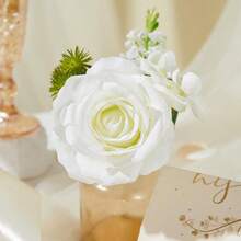 1 件，人造花组合盒套装，假棕榈树叶花散叶和茎 DIY 婚礼中心花束新娘婚礼（白色、绿色） - 白綠色系 - 查看 7