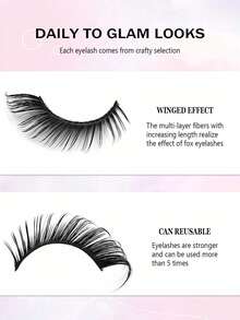 5 Pairs Asiteo New Cat Eye False Eyelashes, 3D Curly Fluttering Natural & Thick Faux Mink Lashes, Messy Tail Design To Elongate Eyes, Cartoon Style Soft Black Lash Band - 眼尾拉長款 - 查看 5