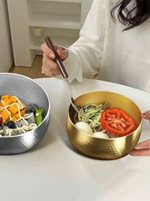 QIYINGFA 1 件（16/18/20/22 厘米）不锈钢沙拉碗，花卉雕刻面碗，适用于家庭厨房、现代餐厅使用学校用品、圣诞礼物