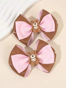 2 chiếc kẹp tóc hình gấu dễ thương cho bé gái kẹp tóc hình gấu nâu có nơ cài tóc hình gấu nhỏ kẹp tóc hình nơ cho bé gái mới biết đi kẹp tóc hai lớp phụ kiện tóc cho trẻ em - Nhiều màu - Xem 2