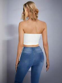 Crop top tubo corto sexy unicolor - Blanco - Ver 2