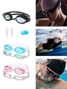 1pc Swimming Goggles (With Ear Plugs) / 1pc Silicone Ear Plugs (1.6cm/0.62in) In Black/Pink White/Lake Blue, Waterproof Anti-Fog Swimming Goggles, Swimming Equipment, Clear Vision, Comfortable And High-End PC Lens, Double-Layer Sealing Ring, Elastic Silicone Strap, Waterproof Swimming Goggles For Men And Women, Graduation Gift, Birthday Gift, Summer, Pool Equipment, Gift, Swim, Goggles, Tanning Goggles, Swimming Gear, Swim Accessories, Beach, Beach Essentials, Pool Float - Multicolor - View 3