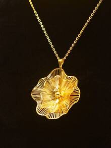 Bộ trang sức 2 món, Vòng cổ và hoa tai bằng đồng hình học rỗng hoa vàng thanh lịch cổ điển, / Phong cách sang trọng, Thích hợp khi đi làm, dự tiệc, thời trang - Vàng - Xem 3