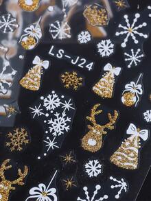 2 件装圣诞美甲贴纸，冬季圣诞树麋鹿雪花金银色闪光粉粘性指甲贴，反光闪亮闪光金麋鹿银雪花贴纸，适用于美甲装饰 - 彩色 - 查看 5