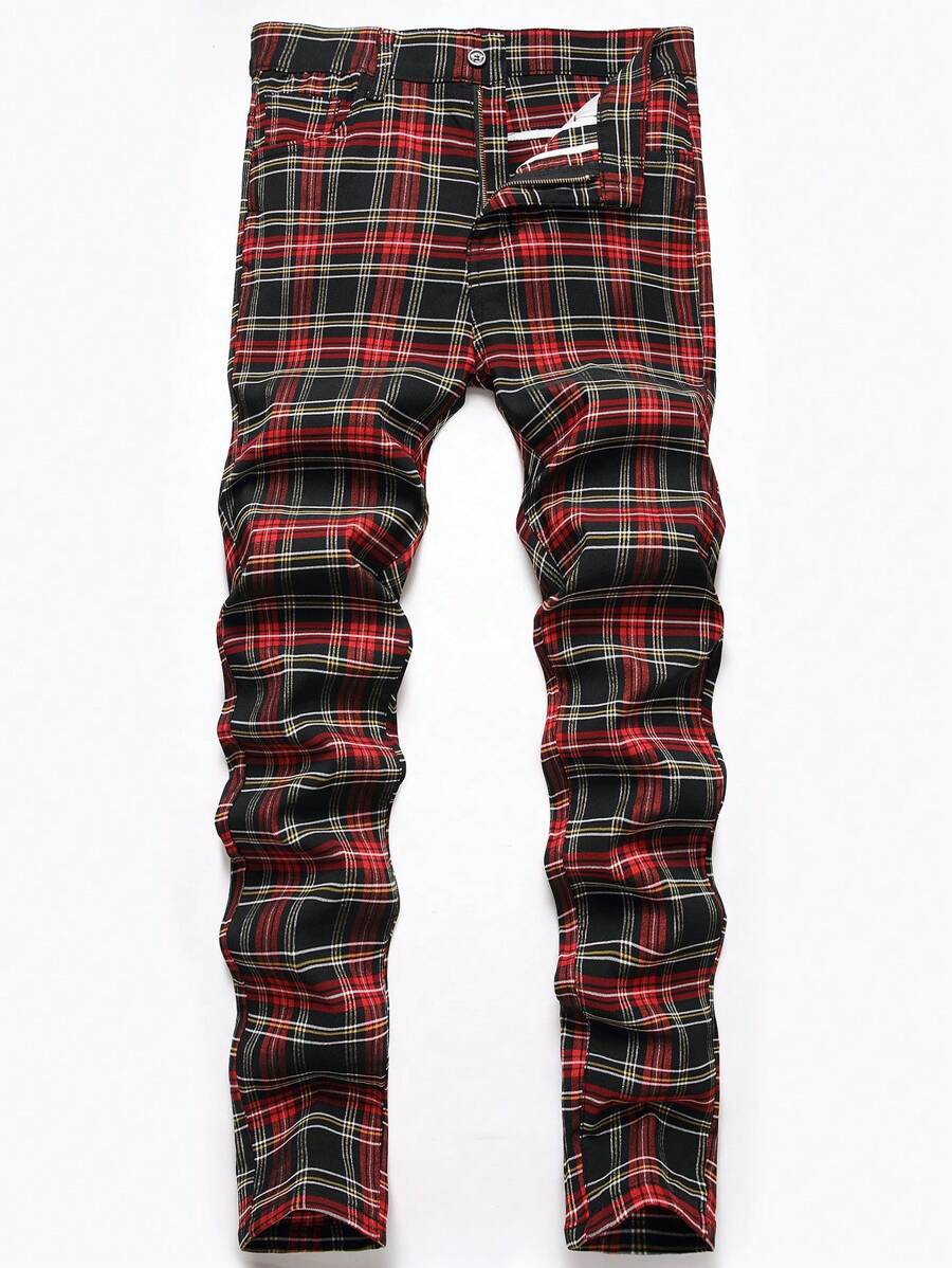 Plaid Pants For Men, Stretch Mens Slim Fit Dress Pants Skinny Flat ...