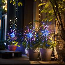 Anordsem 户外防水太阳能烟花灯：用于庭院户外装饰的童话灯 - LED 烟花暖白光/彩色照明露台房屋圣诞装饰 4 件装（4 件装，每件 120 个 LED），用于小路、庭院、露台的户外花园照明 - 彩色 - 查看 5
