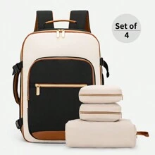 Mochila de viaje para mujeres, mochila de mano de 50L aprobada para vuelo, bolsa de viaje de artículo personal aprobada por TSA que se ajusta a portátiles de 18 pulgadas, bolso de fin de semana/noche con bolsa de aseo y organizadora, blanco y marrón claro - Multicolor - Ver 2