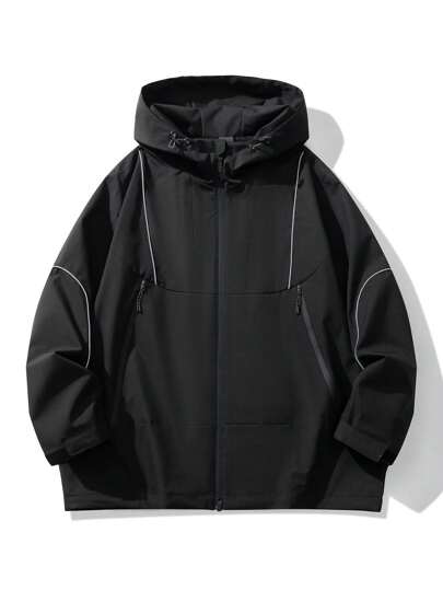 男士加大码长袖连帽夹克，休闲短款外套，秋季款