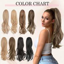 22inch/55cm Drawstring Ponytail Extension Multi-Layered Hairpieces Stand Up High Pony Tails Long Straight To Curly Hair Extensions Clip In Ponytails Highlight Soft Natural Synthetic Hairpiece Black Ash Brown Blonde For Daily Party Halloween Christmas - 灰金髮混合淺金髮 - 查看 8
