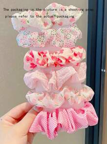 可爱6件套碎花发圈，粉色配饰发绳马尾发圈橡皮筋发圈发绳弹力发圈，发圈发饰 - 粉色 - 查看 2