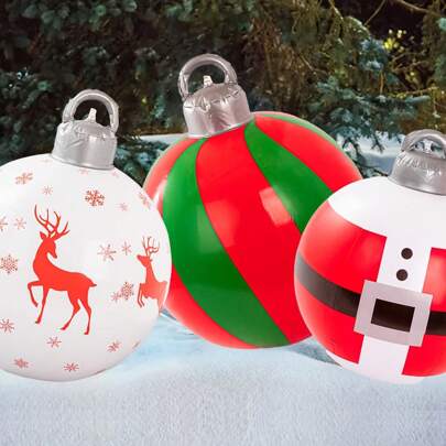 16 Inch Giant Inflatable Christmas Ball, Outdoor Inflatables Christmas Ornaments, Giant PVC Inflatable Christmas Ball For Christmas Tree Holiday Yard Lawn Porch Decor, Christmas Ornament Balls For General Festivities, Theme Parties, Inflatable Yard Decorations For Xmas, Halloween, New Year Xmas Blow Ball Decorations ,Christmas Tree Holiday Yard Lawn Porch Decor