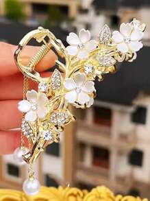 1 buc femei multicolor stras perlă falsă floral ciucure păr gheare clip, la modă elegantă jumătate-coc perucă pentru uz zilnic agrafe păr clip maxilar cleme de păr păr ambreiaj păr prinzător clip