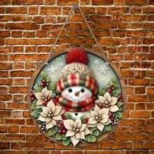 迷人雪人圆形木制标牌 - 7.9 英寸 X7.9 英寸 | 非常适合门、墙壁和家居装饰 | 冬季最佳生日礼物的理想之选 - 彩色 - 查看 9