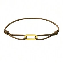 1 件不锈钢手链金色椭圆形金属扣蜡线皮革可调节尺寸手链男女情侣 DIY 手链 - 單環金色 - 查看 12