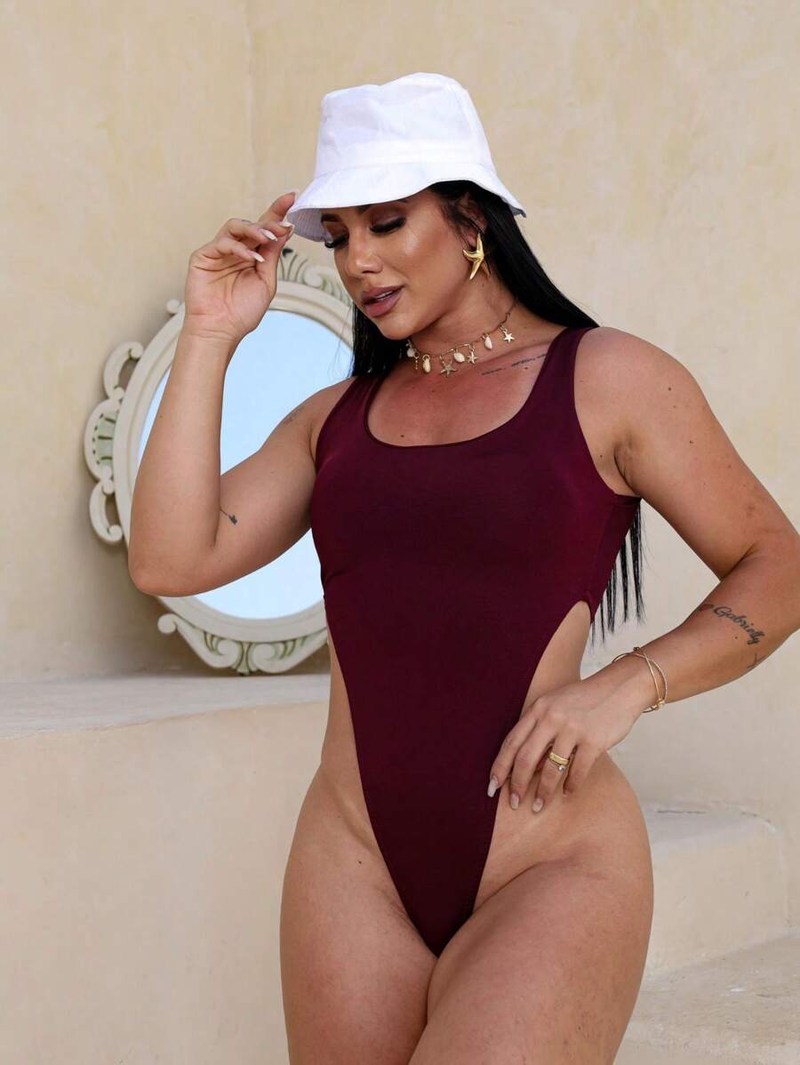 HIGH-LOWERED BODYSUIT - FOREIGN FASHION - CASUAL FASHION - BLOGGER FASHION - PARTY FASHION - Granate - Ver 1