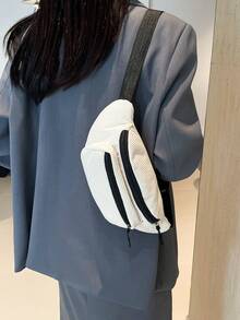 Túi đeo chéo vải nhung kẻ đơn giản mới, túi đeo hông thể thao màu trơn tối giản dành cho nữ, mùa thu/đông - Màu be - Xem 3