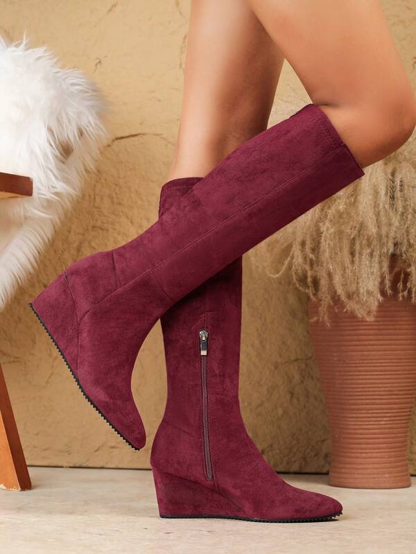 High Heel Vintage French Style Tall Boots For Women, Round Toe Suede Riding Boots, 2024 New Autumn/Winter